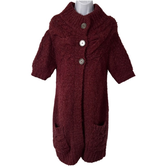 Free People Vintage Burgundy Knit Cardigan with Buttons pockets Medium - Picture 1 of 9